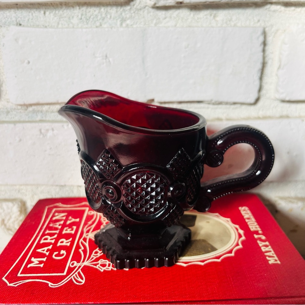 Avon, 1876 Cape Cod Collection Deep Ruby Red Pressed Glass Creamer Pitcher
